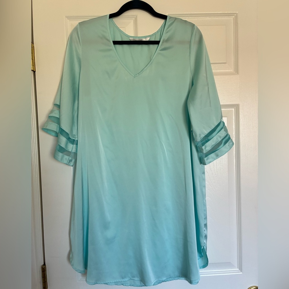Mint V-Neck Tunic Nightgown with Sheer Sleeve Stripes